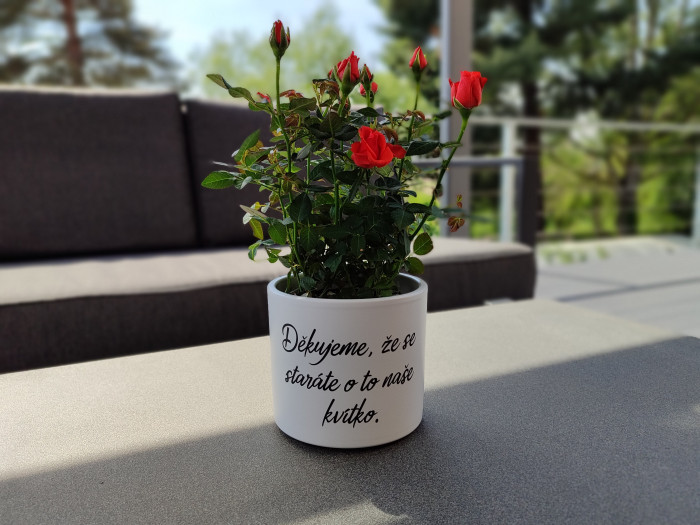 Květináč s nápisem D-decor - Děkujeme, že se staráte o to naše kvítko. (1)