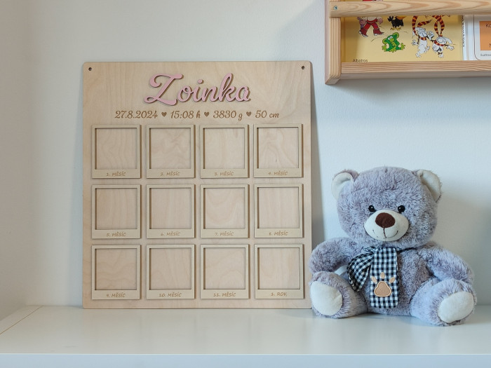 Dřevěná deska "Můj první rok" se jménem a údaji o narození D-decor (1)