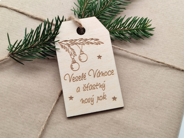 Visačka na vánoční dárky „Veselé Vánoce“ Větvička - D-decor (1)