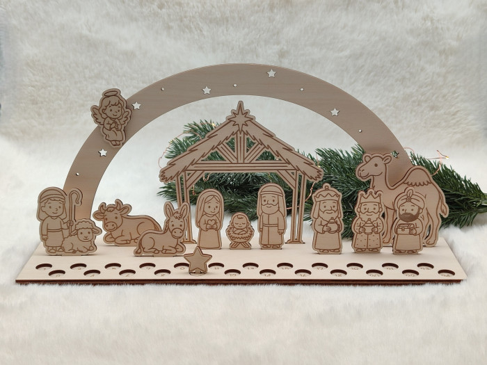 Dřevěný adventní kalendář Betlém s hvězdičkou k adventnímu odpočítávání - D-decor (1)