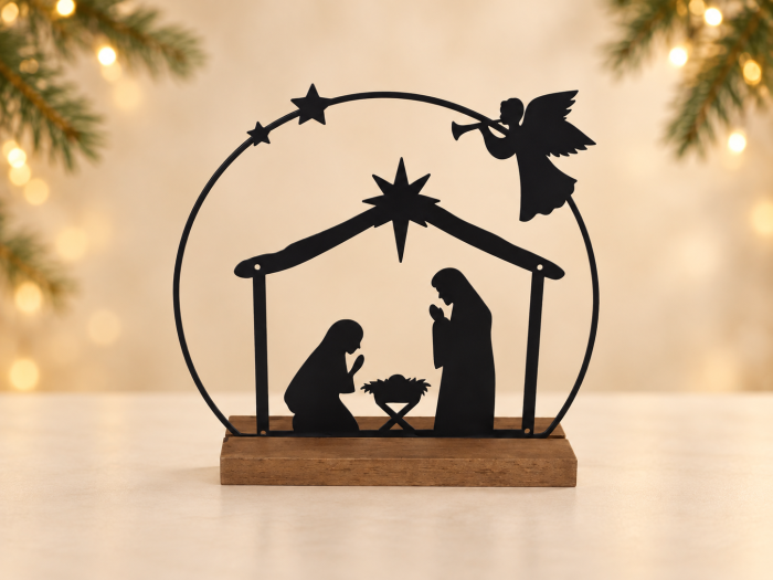 Kovový betlém na dřevěném podstavci | D-decor (2)