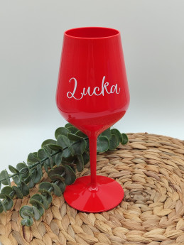 Červená nerozbitná sklenička na víno s nápisem - D-decor