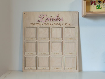 Dřevěná deska "Můj první rok" se jménem a údaji o narození D-decor (4)