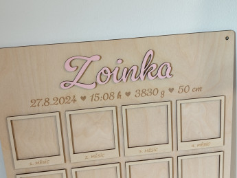 Dřevěná deska "Můj první rok" se jménem a údaji o narození D-decor (3)