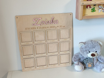 Dřevěná deska "Můj první rok" se jménem a údaji o narození D-decor (2)