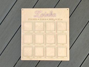 Dřevěná deska "Můj první rok" se jménem a údaji o narození D-decor (5)