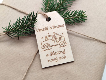 Visačka na vánoční dárky „Veselé Vánoce“ Nákladní auto - D-decor