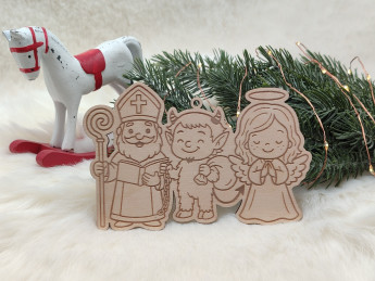 Dřevěná vánoční omalovánka Mikuláš, Anděl a Čert - D-decor