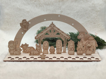 Dřevěný adventní kalendář Betlém s hvězdičkou k adventnímu odpočítávání - D-decor