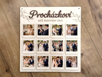 Svatební dřevěná deska na fotografie „Náš svatební den“ s příjmením novomanželů | D-decor (3)