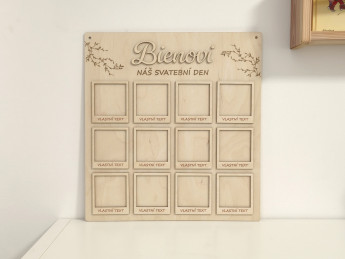 Svatební dřevěná deska na fotografie „Náš svatební den“ s příjmením novomanželů - vlastní texty | D-decor (4)