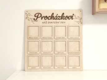 Svatební dřevěná deska na fotografie „Náš svatební den“ s příjmením novomanželů - vlastní texty | D-decor (6)