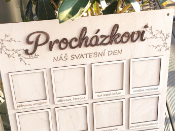 Svatební dřevěná deska na fotografie „Náš svatební den“ s příjmením novomanželů - vlastní texty | D-decor (7)