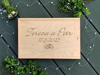 Dřevěná krabička na svatební fotografie velká - D-decor