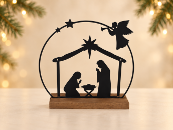 Kovový betlém na dřevěném podstavci | D-decor (2)