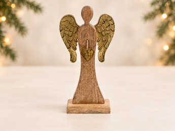 Dřevěný anděl se zlatými kovovými křídly | D-decor